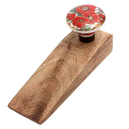 Red Poppy Flower Golden Ceramic Wooden Door Stopper
